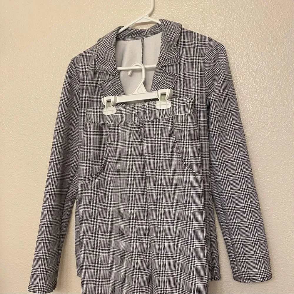 Kelle dance costume black white plaid 2 piece suit pants ON MY WAY 2840 teen